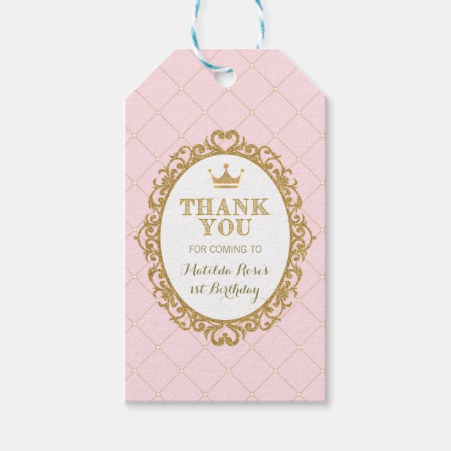 Pink Gold Princess Birthday Party Favour Gift Tag (Front)