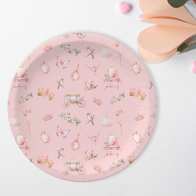 Pink Gold Princess Birthday Party  Paper Plate (Creator Uploaded)
