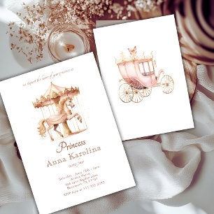 Pink Gold  Princess Carousel Fairytale Birthday  Invitation