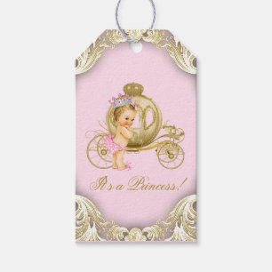 Pink Gold Princess Carriage Baby Shower Gift Tags