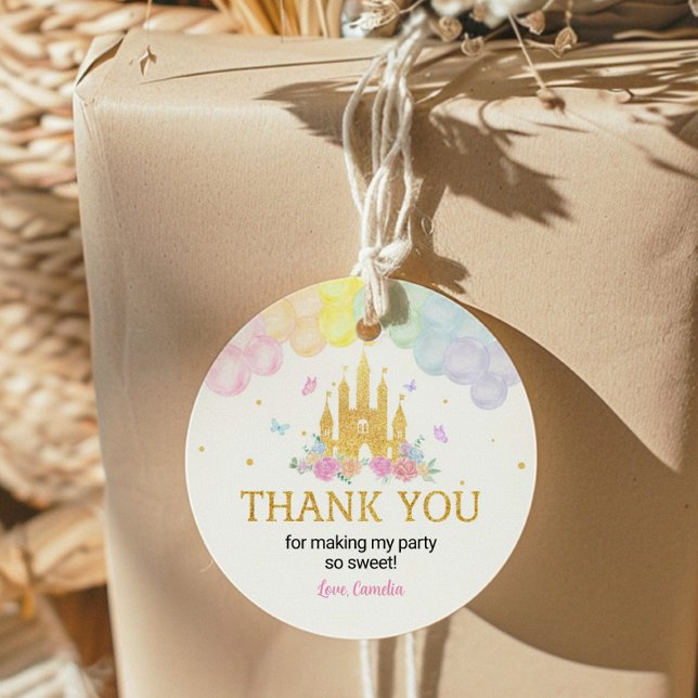 Pink Gold Princess Castle Labels Stickers Birthday (Creator Uploaded)