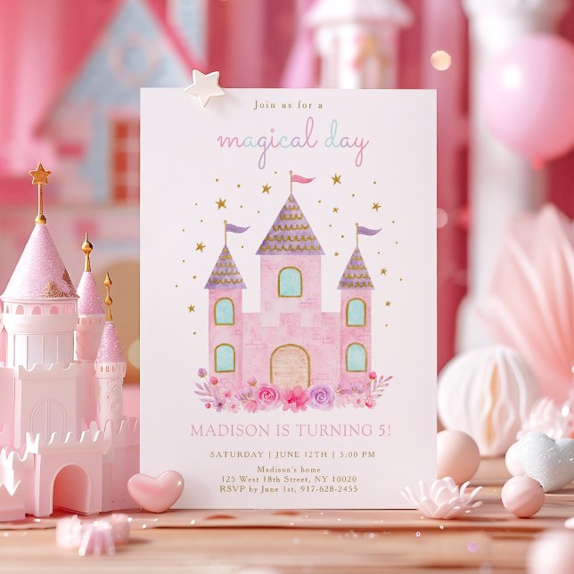 Pink Gold Princess Castle Magical Day Birthday Invitation (Creator Uploaded)