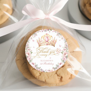 Pink Gold Princess Crown 1st Birthday Balloons Classic Round Sticker