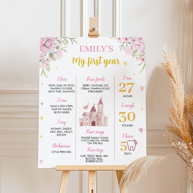 Pink Gold Princess Crown Birthday Milestone Sign (Creator Uploaded)