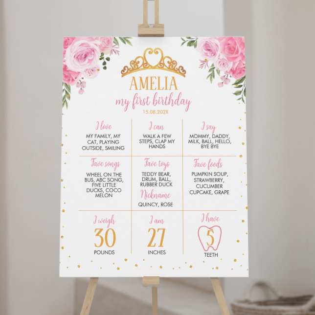 Pink Gold Princess Crown Birthday Milestone Sign (Creator Uploaded)