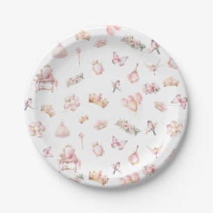 Pink Gold Princess Crown Birthday Party Paper Plate