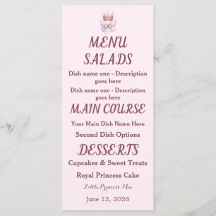 Pink Gold Princess Crown Butterfly Envelope Liner Menu