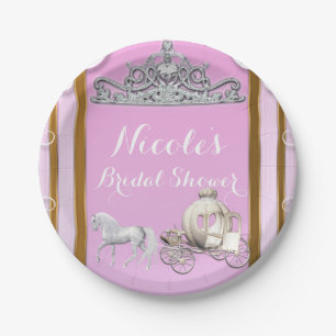Pink Gold Princess Crown & Carriage Sweet 16 Party Paper Plate