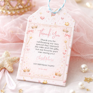 Pink Gold Princess Crown Fairytale 1st Birthday Gift Tags