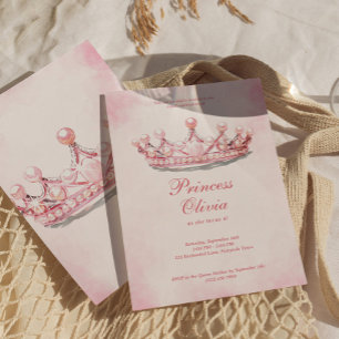Pink Gold Princess Crown Fairytale Birthday Party Invitation