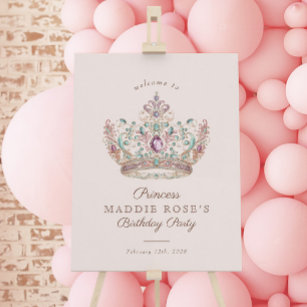 Pink Gold Princess Crown Fairytale Birthday Sign