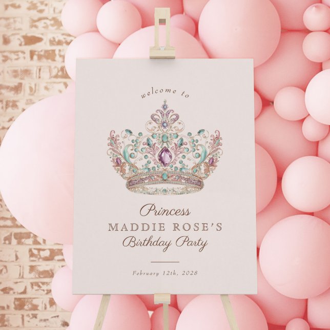 Pink Gold Princess Crown Fairytale Birthday Sign (Creator Uploaded)