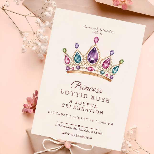 Pink Gold Princess Crown Fairytale Celebration Invitation (Creator Uploaded)