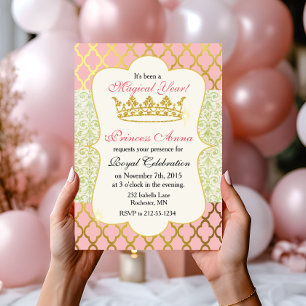 Pink & Gold Princess Girl Birthday Invitation