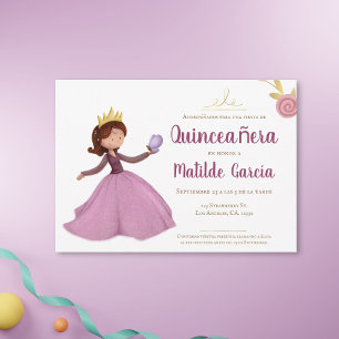 Pink Gold Princess Spanish Quinceañera  Invitation