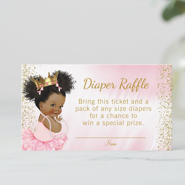 Pink Gold Princess Tutu Baby Shower Diaper Raffle Enclosure Card (You can change all text.)
