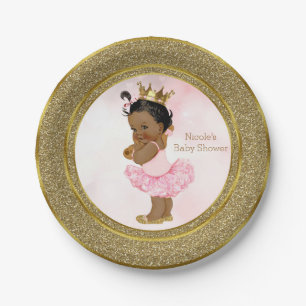 Pink Gold Princess Vintage Dark Baby Girl Shower Paper Plate
