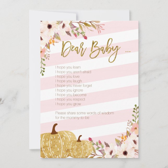 Pink Gold Pumpkin Baby Shower Dear Baby Games Invitation (Front)