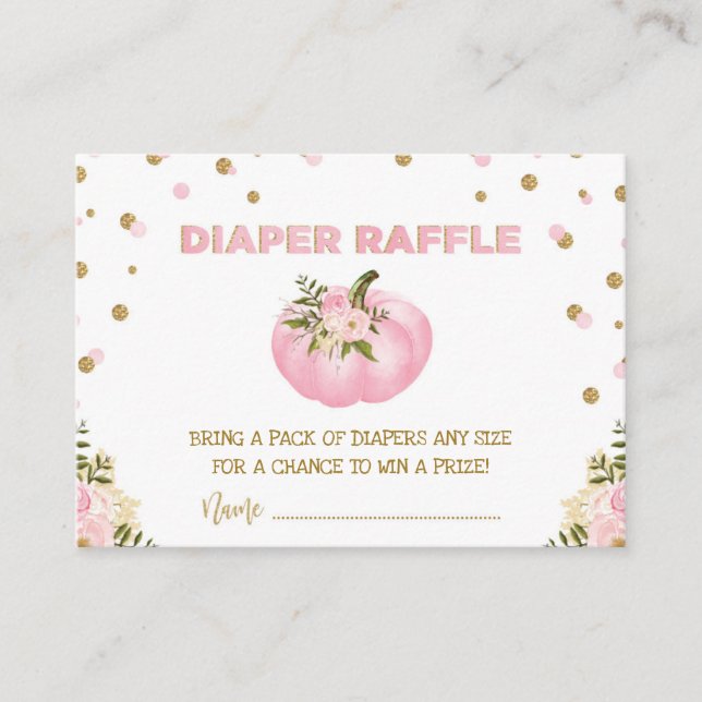 Pink Gold Pumpkin Diaper Raffle Floral Autumn Girl Enclosure Card (Front)