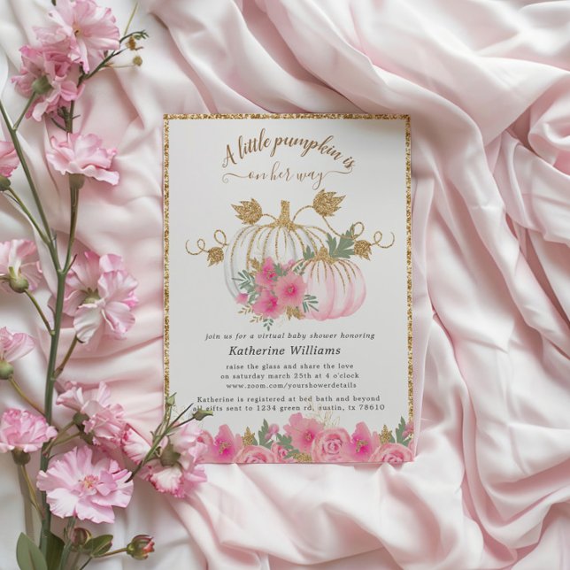 Pink Gold Pumpkin Virtual Baby Shower Invitation (Creator Uploaded)