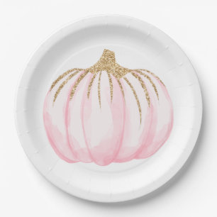 Pink Gold Pumpkins Fall Party Thanksgiving Paper Plate