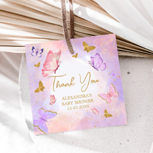 Pink Gold Purple Butterfly Baby Shower Favour Tags