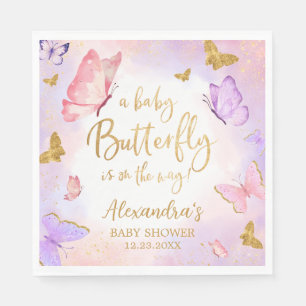 Pink Gold Purple Butterfly Baby Shower Napkin