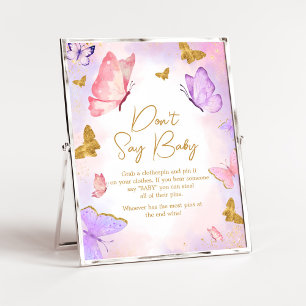 Pink Gold Purple Butterfly Don't Say Baby Poster