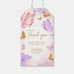 Pink Gold Purple Butterfly Favour Tags