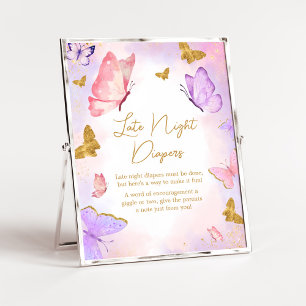 Pink Gold Purple Butterfly Late Night Diapers Poster