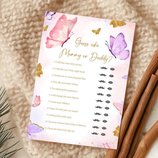 Pink Gold Purple Butterfly Shower Guess Who Game (Butterfly Baby Shower Game)