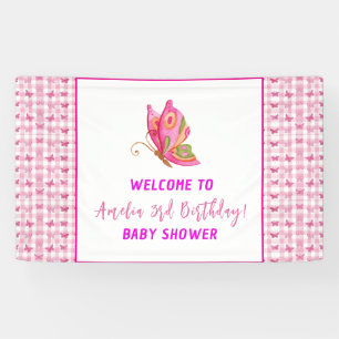 Pink gold purple elegant butterfly girl birthday banner