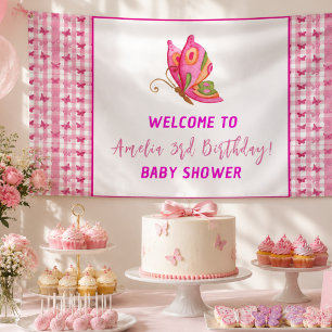 Pink gold purple elegant butterfly girl birthday banner