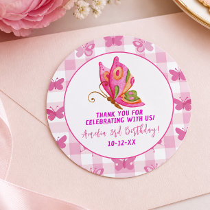 Pink gold purple elegant butterfly girl birthday classic round sticker