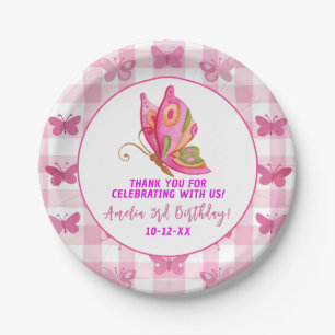 Pink gold purple elegant butterfly girl birthday paper plate