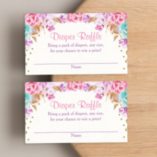 Pink gold purple teal floral diaper raffle enclosure card