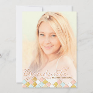 Pink & Gold Quatrefoil Senior Photo Graduation Invitation