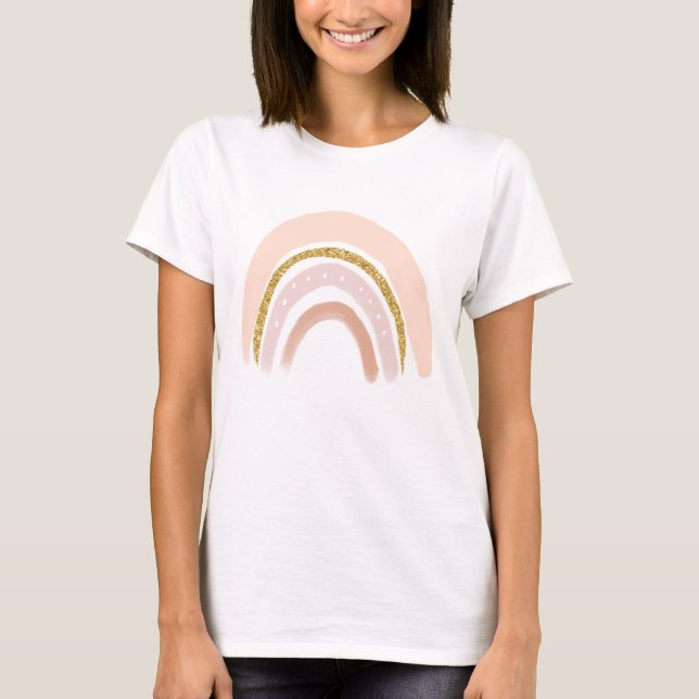 Pink & Gold Rainbow Elegant Boho T-Shirt (Front)