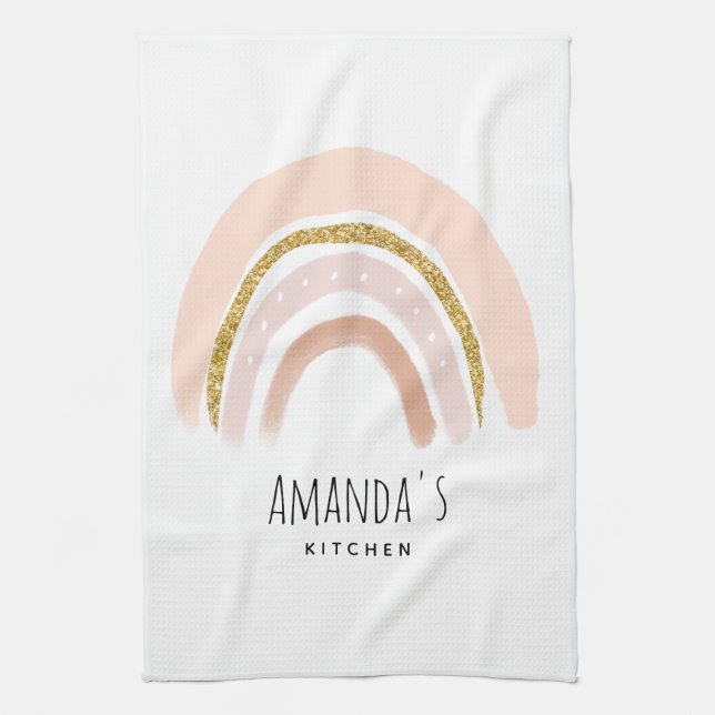 Pink & Gold Rainbow Elegant Boho Tea Towel (Vertical)
