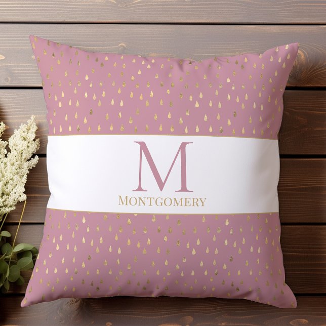 Pink Gold Raindrop Modern Trendy Monogram Cushion (Creator Uploaded)