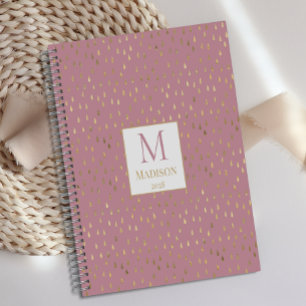 Pink Gold Raindrop Modern Trendy Monogram Planner