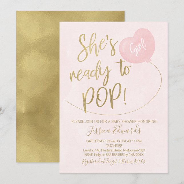 Pink Gold Ready To Pop Baby Shower Invitation (Front/Back)
