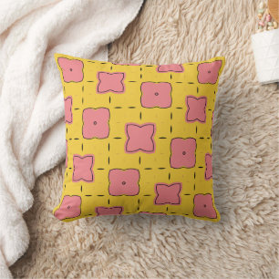 Pink & Gold Retro Mod Pattern Cushion