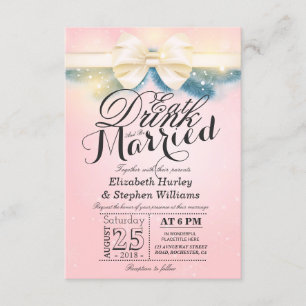 Pink Gold Ribbon EAT Drink & Be Married Invitation