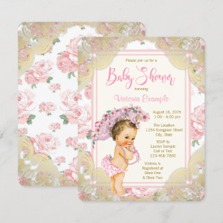 Pink Gold Rose Baby Shower Invitation