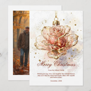 Pink Gold Rose Ornament Photo Christmas TMF26 Holiday Card