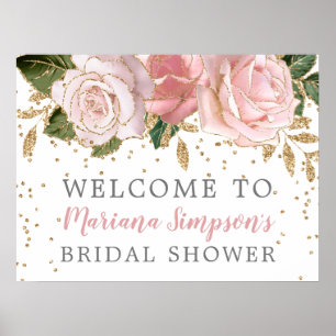 Pink Gold Roses Bridal Shower Welcome Sign