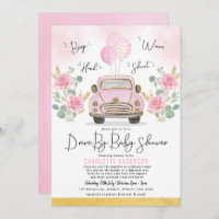 Pink Gold Roses Drive Through Girl Baby Shower