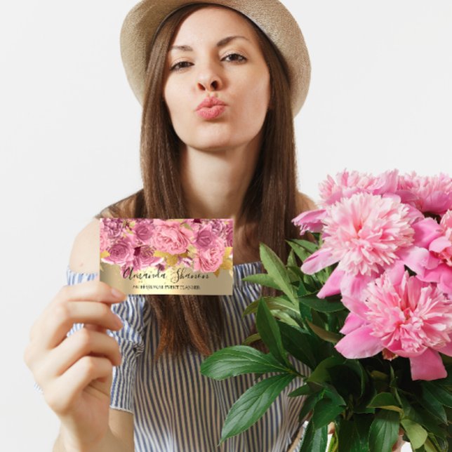 Pink Gold Roses Flower Logo Event Planner QRCode  Business Card (Creator Uploaded)