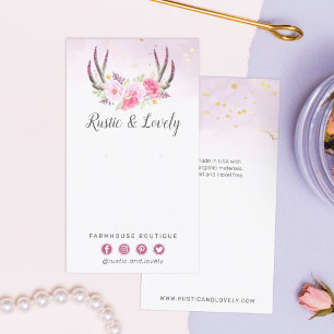 Pink Gold Rustic Floral Antlers Earring Jewellery Business Card